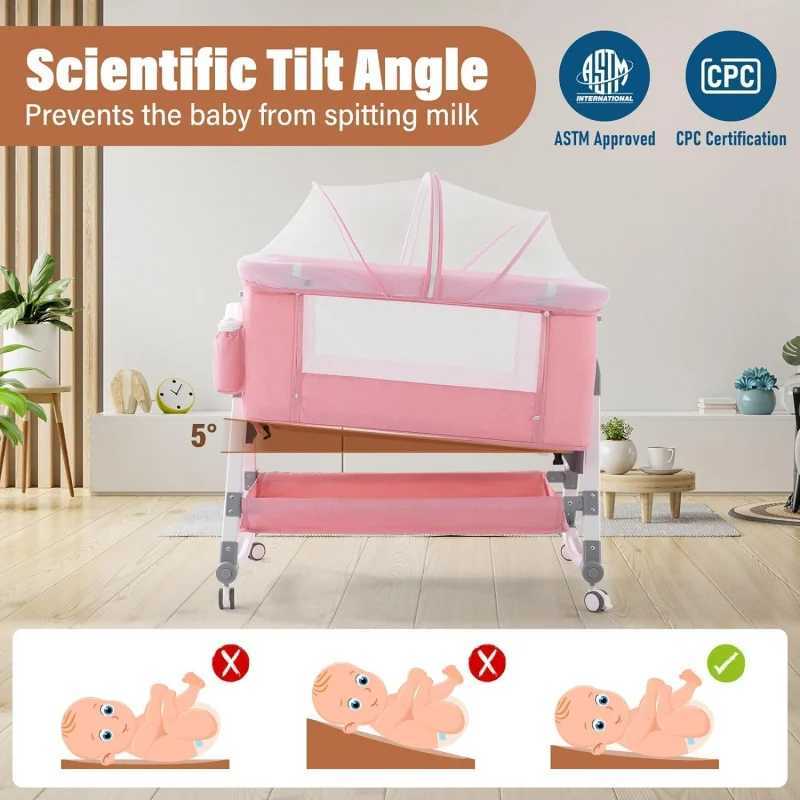 Baby Cribs Jaoul 4 in 1 Baby Bassinet Bedside Sleeper Baby Crib Adjustable Cosleeper for Baby Easy Folding Portable Baby Bed Rocking Bass WX