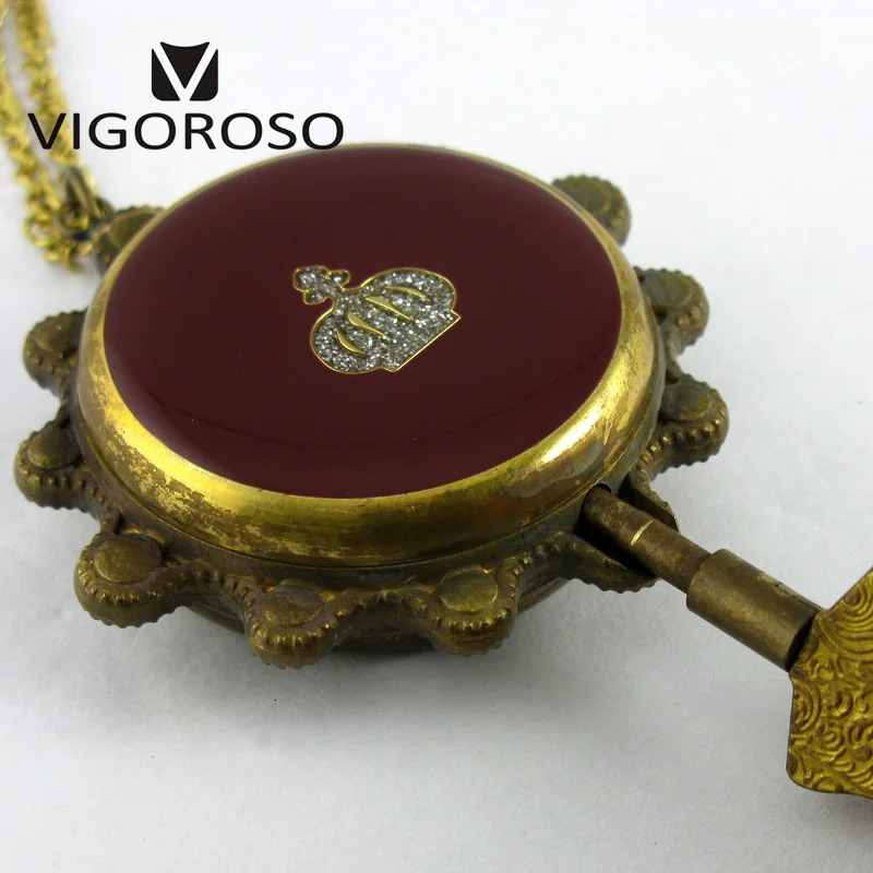 Imperial Antique Pure Copper Crown Diamond Hand Winding Up Mechanical Pocket Watch Retro Vintage Old Clock Mens Women Treasure 240626