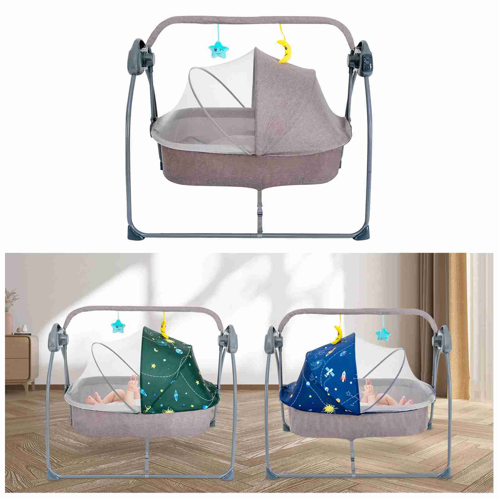 Baby Cribs Baby Cradle Swing 5 Speed Electric Stand Crib Auto Rocking Chair Bed with Remote Control Infant Musical Sleeping Basket for 0-1 WX