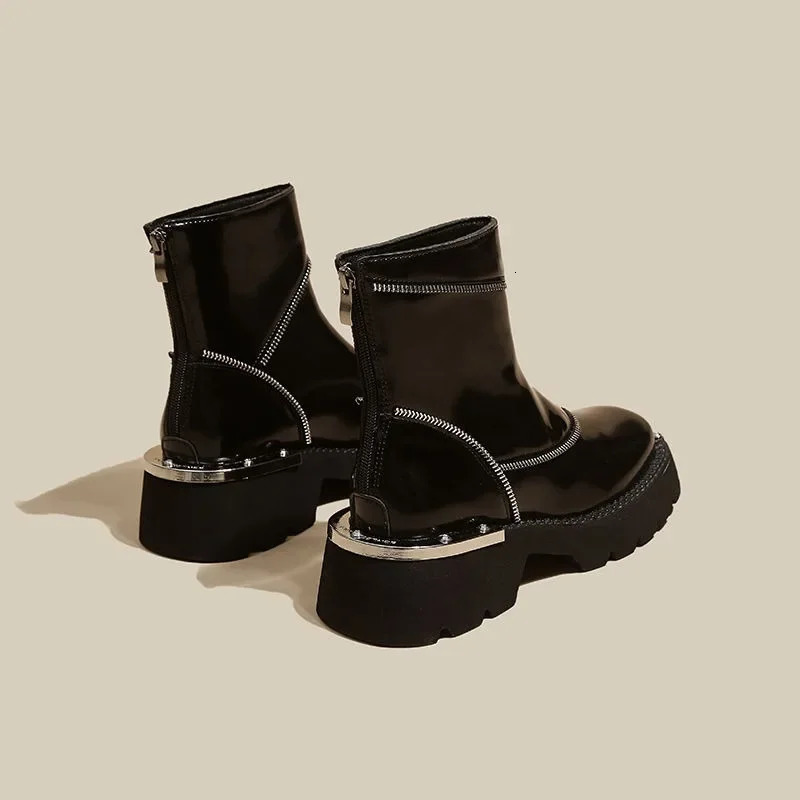 SLTNX Autumn and Winter Thick Soled Martin Boots British Style Square Head Plus Velvet Chelsea Boots Retro Metal Ankle Boots 240629