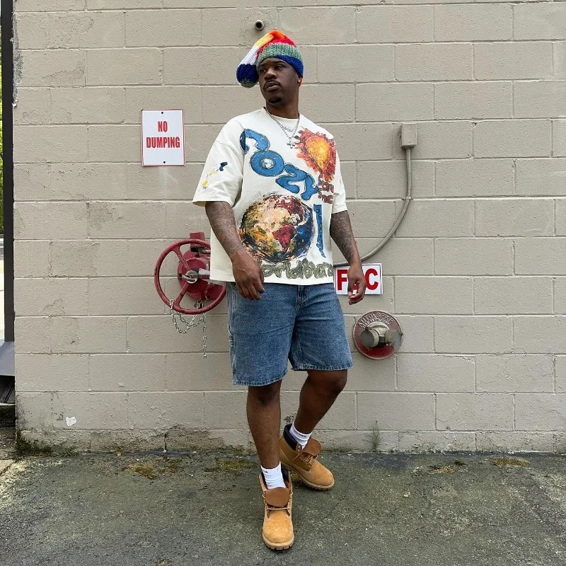 High Street vintage style round neck cotton short sleeve American T-shirt Women Y2k letter print Harajuku casual couple shirts 240626