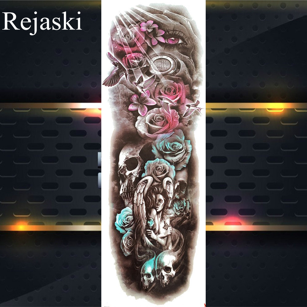 Angel Wings Full Arm Temporary Tattoo Sleeve For Men Women Large Big Legs Waterproof Fake Temp Washable Black Tattoo Stickers