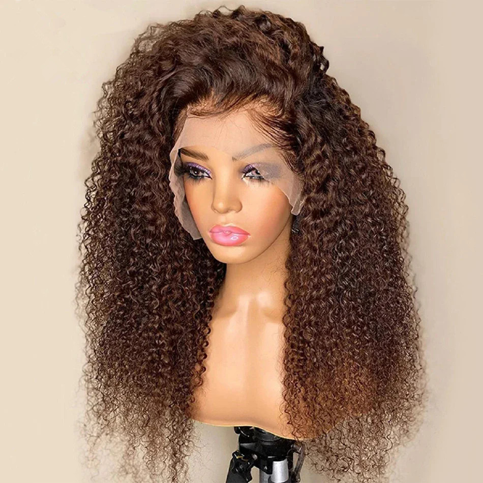 Chocolate Brown Deep Water Wave Lace Frontal Wig Brown Colored Curly Lace Front Human Hair Wigs For Women Pre Plucked 150% full natural HD