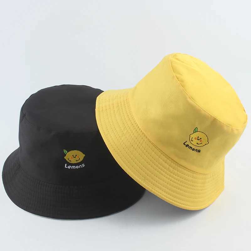 Wide Brim Hats Bucket Hats Panama Bucket Hats Women Men Summer Sun Hat Lemon Pineapple ato Embroidered Fishing Hat Bob Hip Hop Caps