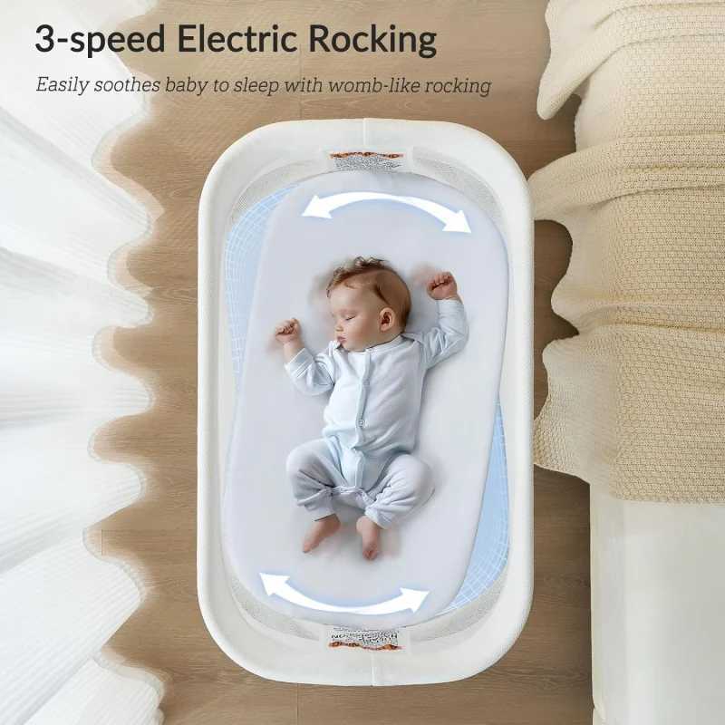 Baby Cribs Rocking Bassinet for Baby 3 Speeds Smart Motion Detection Electric Bedside Sleeper with 8 Soothing Music Auto Bedside Crib fo WX