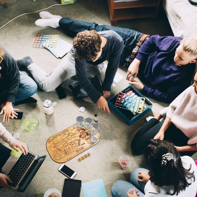 Shots & Ladders Drinking Game Wooden Snake And Ladder Drinking Plate Adults Classic Board Game Funny Family Party Table Games