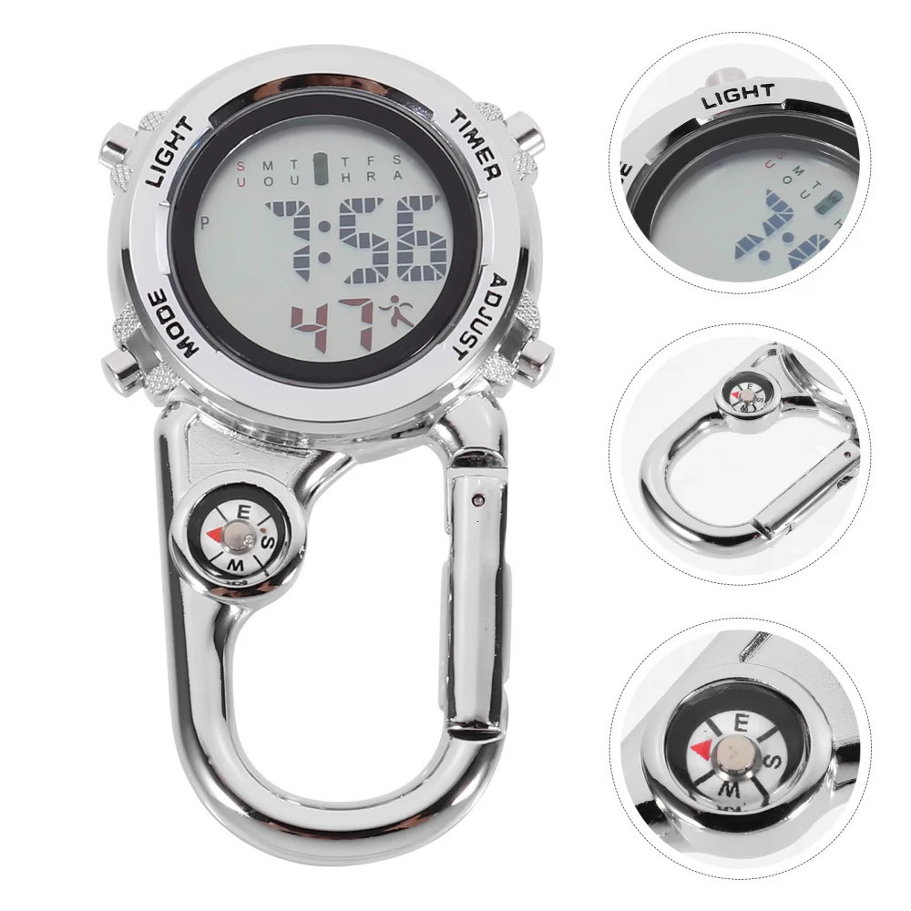 Multifunction Hook Up Carabiner Watch Sports Digital Watches Portable Mini Clip On Watch Clip Fashion Watch Gifts for Men Women 240626