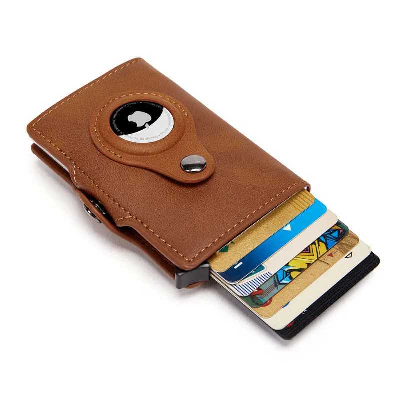 Money Clips Airtag Mens Wallet New Metal Aluminum Box Case Rfid Anti-theft Swipe Credit Card Holder Genuine Leather Short Zipper Coin PurseL246