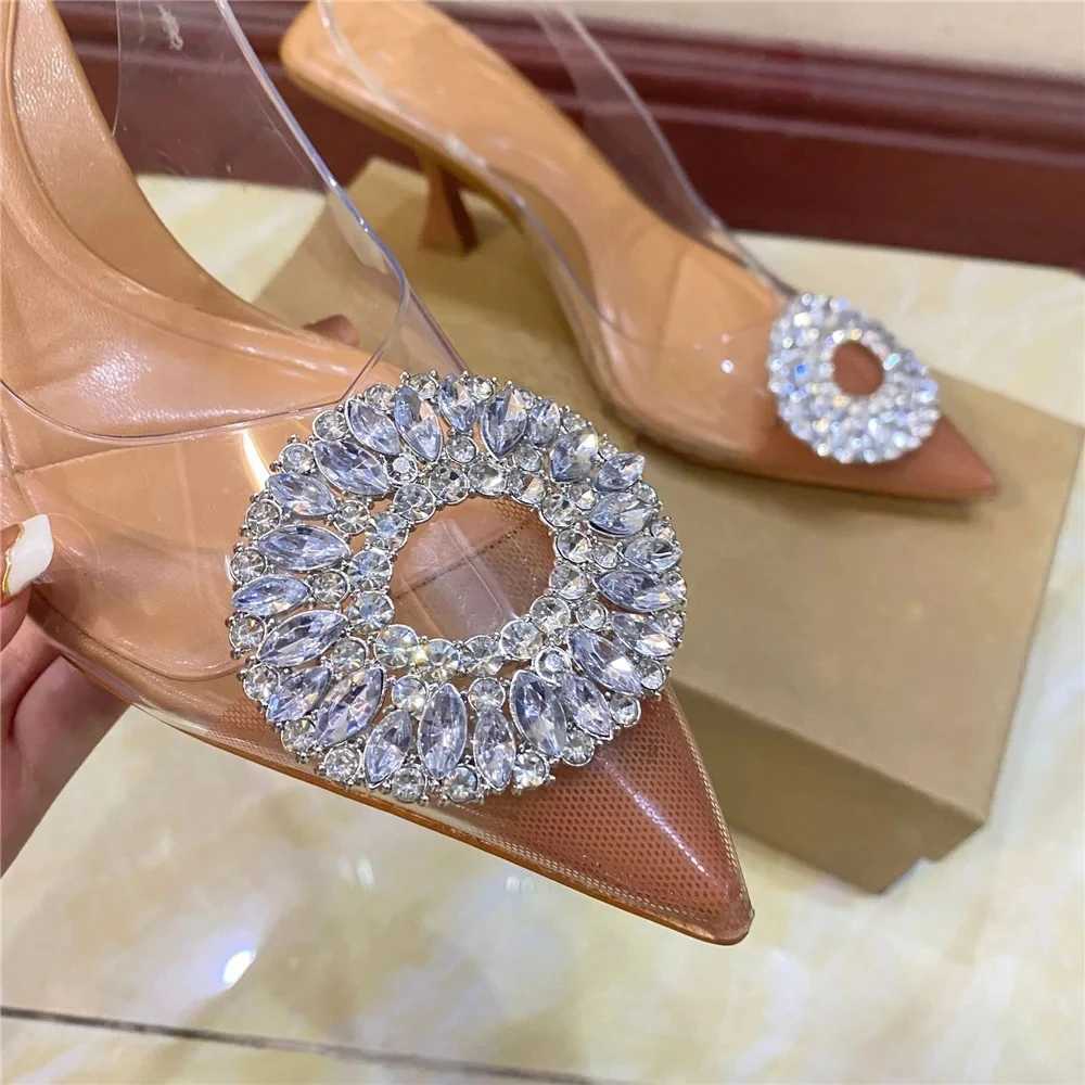 Sandals brand high heels Rhinestone fashion sandals 2023 summer transparent womens shoes pump strap+42 size XW6.5