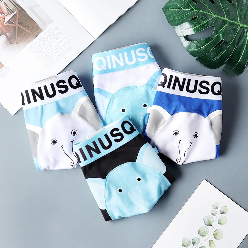 SQINUSQN mens boxer panties Breathable underwear cute little elephant Comfortable Men Underpants size M4XL 240627