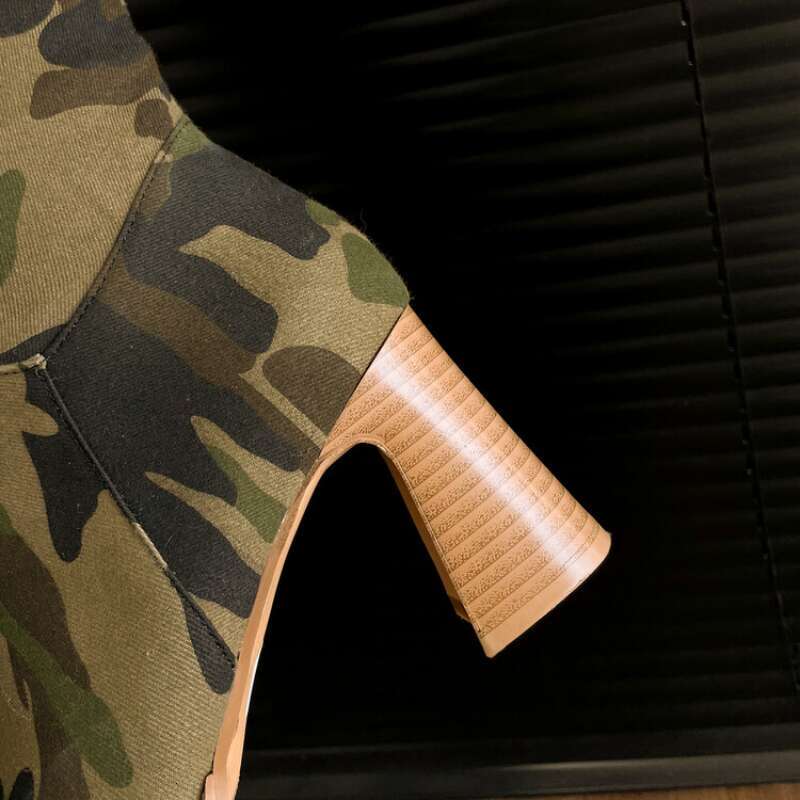 New Camouflage Super Long 34-42 Sewing 7Cm Thick Heel Folding Over-The-Knee Denim Blue Knee-High Women's Boots