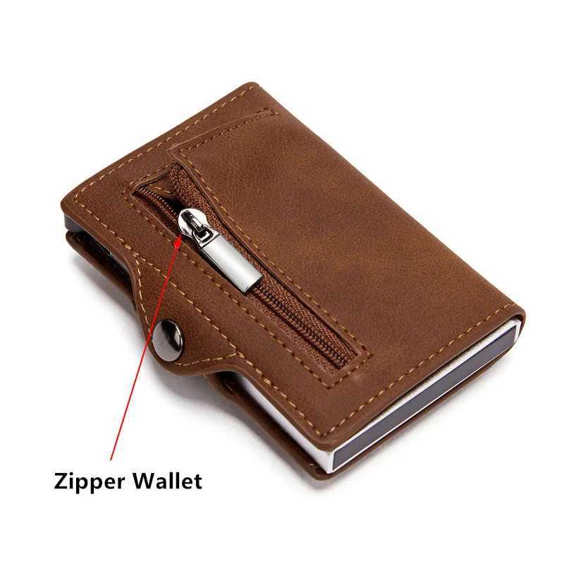 Money Clips Airtag Mens Wallet New Metal Aluminum Box Case Rfid Anti-theft Swipe Credit Card Holder Genuine Leather Short Zipper Coin PurseL246