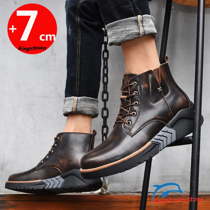 Men Leather Ankle Boots Elevator Shoes Booster Height Increase Insoles 6cm Adjustable Soles Lifts for Man British 240620