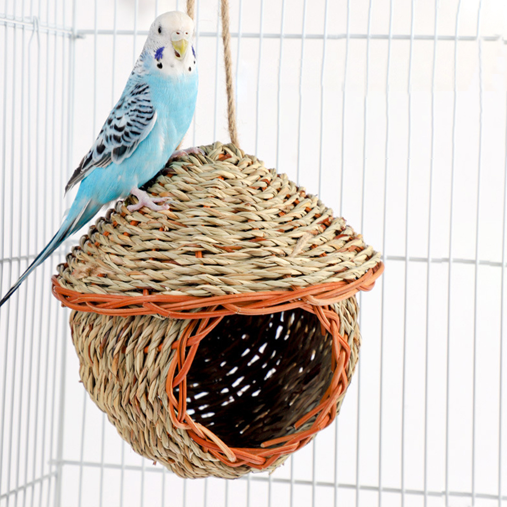 Grass Handwoven Bird House, Hand-Woven Grass Hatching Bird Hut For Canary, Parakeet, Cockatiel, Lovebird Hanging Birdhouse