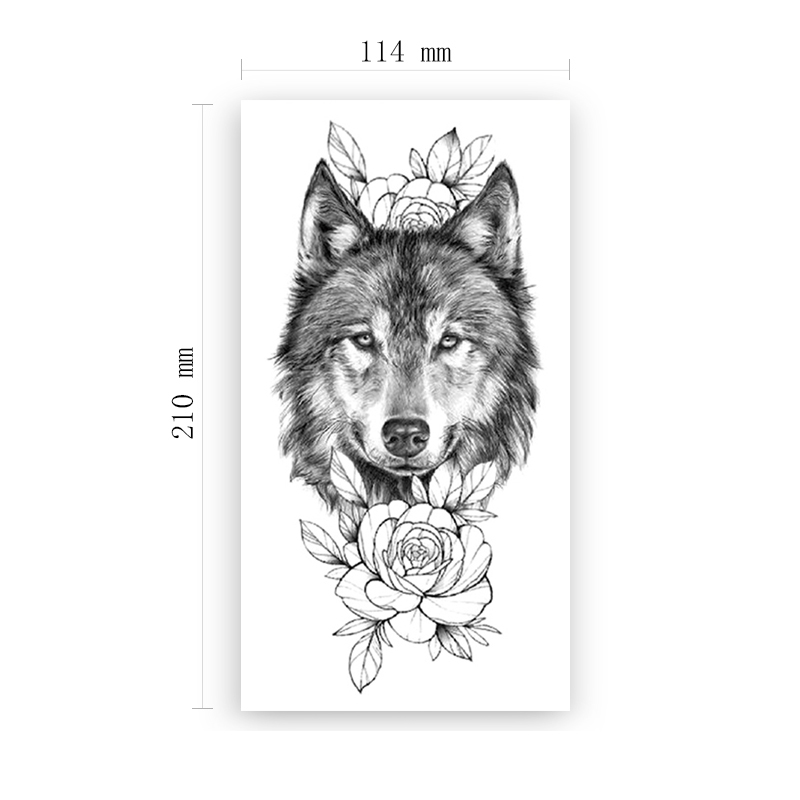 Black Wolf Totem Waterproof Temporary Tattoo Sticker Sketch Flowers Leaves Fake Tattoos Flash Tatoos Arm Body Art for Women Men