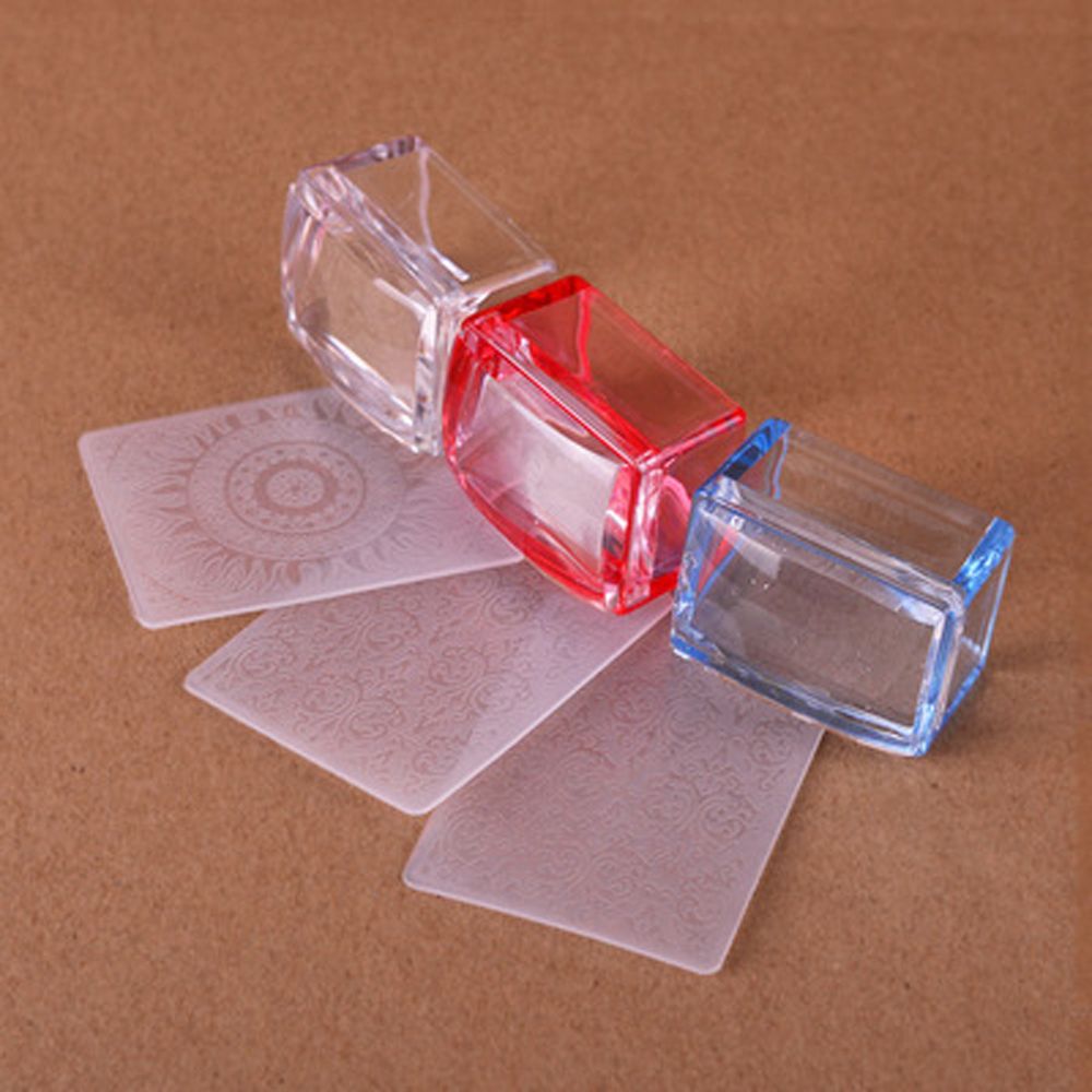 Crystal Silicone Head Jelly Nail Art Stamper Scraper Set Polish Transfer Template Kits Manicure Scraper Rectangle Nail Stamper