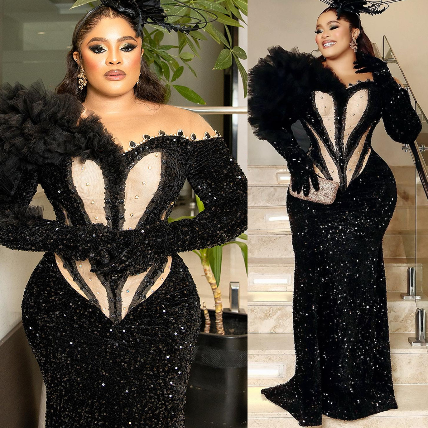 2024 Plus Size Black Mermaid Prom Dresses For Special Occasion Sequined Crystals Evening Formal Party Second Reception Birthday Engagement Gowns Dress