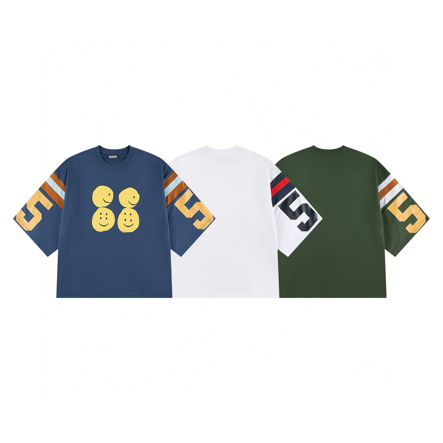 Green White Blue T-shirt Vintage Oversize Men Woman High Street Summer O-Neck Short Sleeve Tee