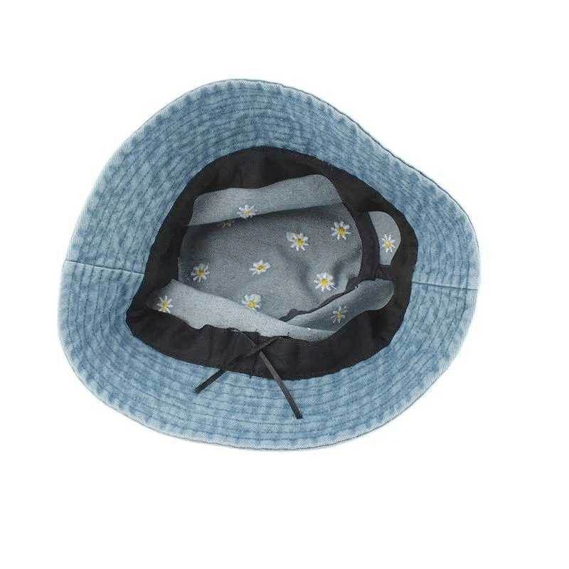 Wide Brim Hats Bucket Hats Vintage Washed Denim Bucket Hat Flower Embroidery Foldable Fishing Fisherman Hat Outdoor Travel Beach Sun Hats For Women Me