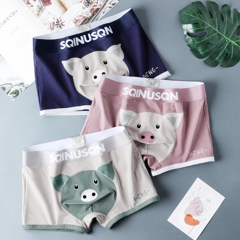 SQINUSQN mens boxer panties Breathable underwear cute little pig ComfortableMen Underpants size M4XL 240627