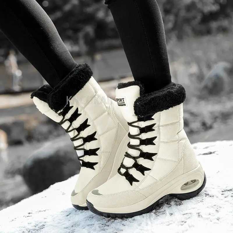 Boots New Winter Women High Quality Warm Snow Middle Boots Lace-up Thicken Comfortable Casual Outdoor Waterproof Hiking Shoes XW6.5