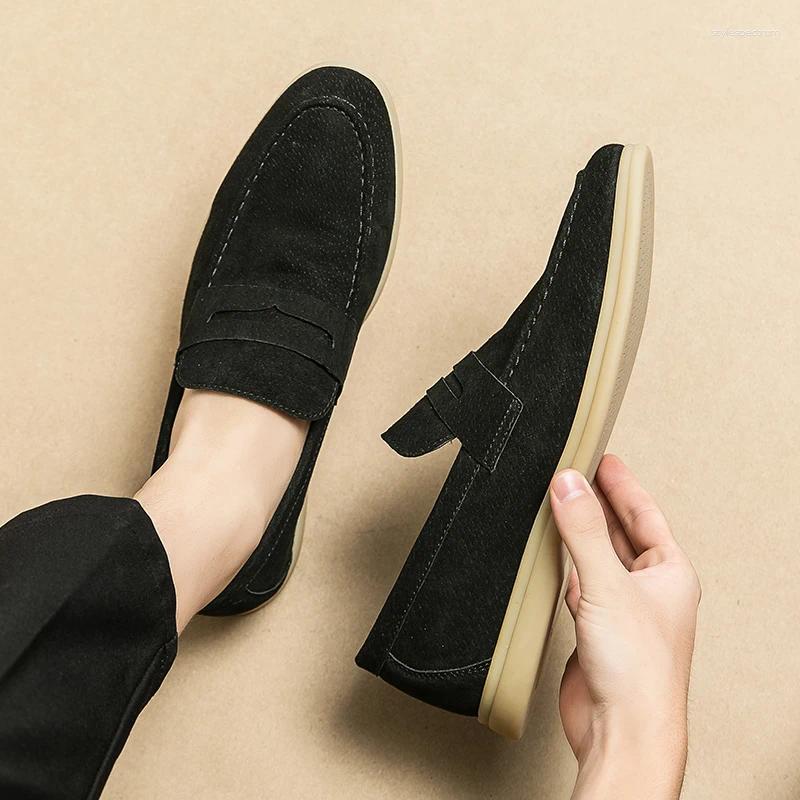 Casual Shoes Slip-On Low Heel Nubuc Loafers Suede Leather Comfortable Soft Sole Mens Classic Retro Moccasins
