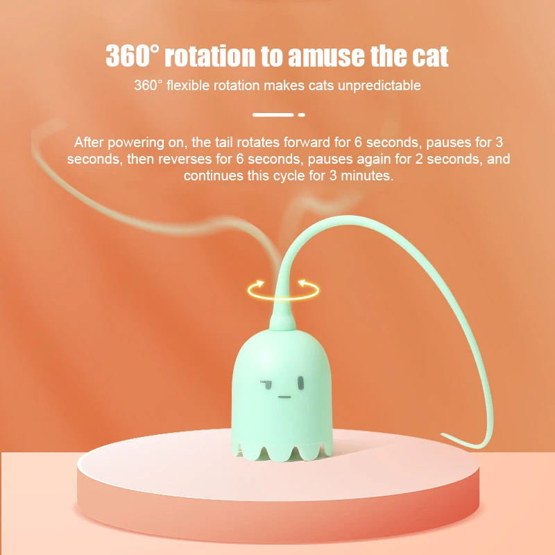 Interactive Cat Toys USB Electric Intelligent Rolling Ball Toy Cats Pet Silicone Automatic Rotate Mouse Tail Kitten Teaser Stick