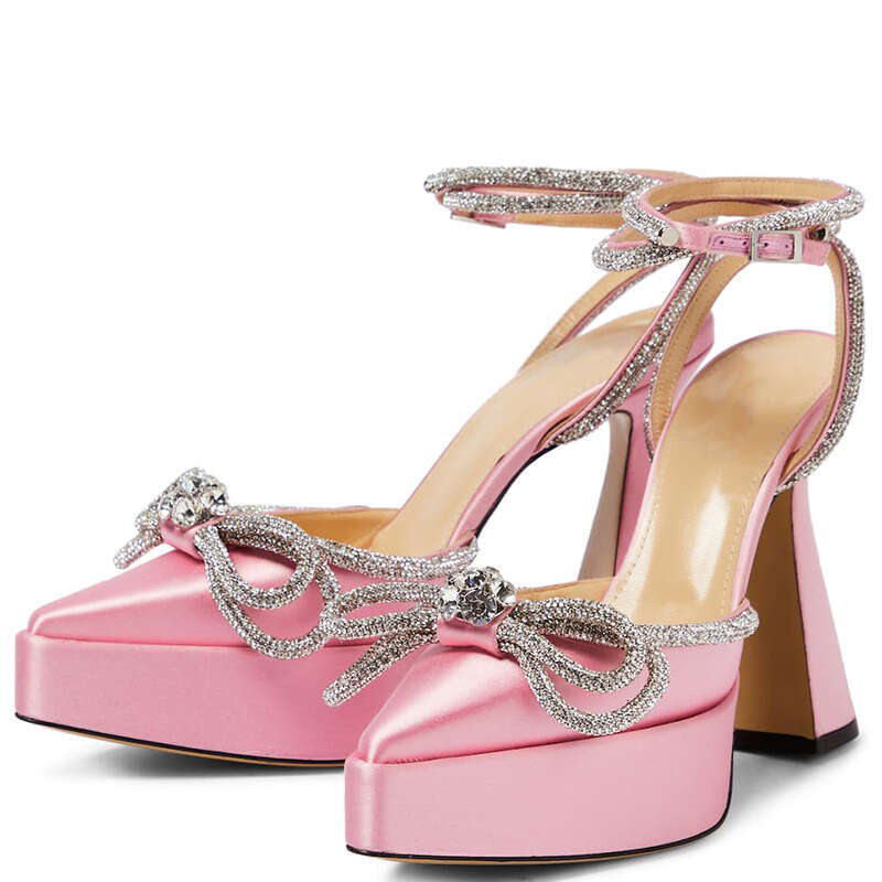 New Catwalk High-Heeled Rhinestone Diamond Pointy Patent Leather Sandals Sexy 14 Colors Satin Wedding Summer Shoes 35-43
