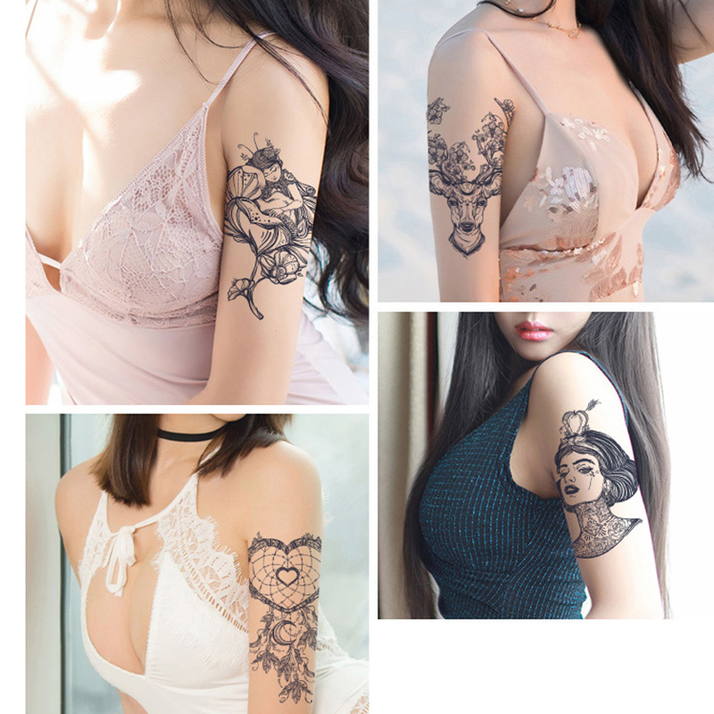 1PC Semi-permanent Tattoo Stickers Plant Lasting Big Picture Tattoo Blue Flower Arm Non-reflective Herbal Juice Tattoo Stickers