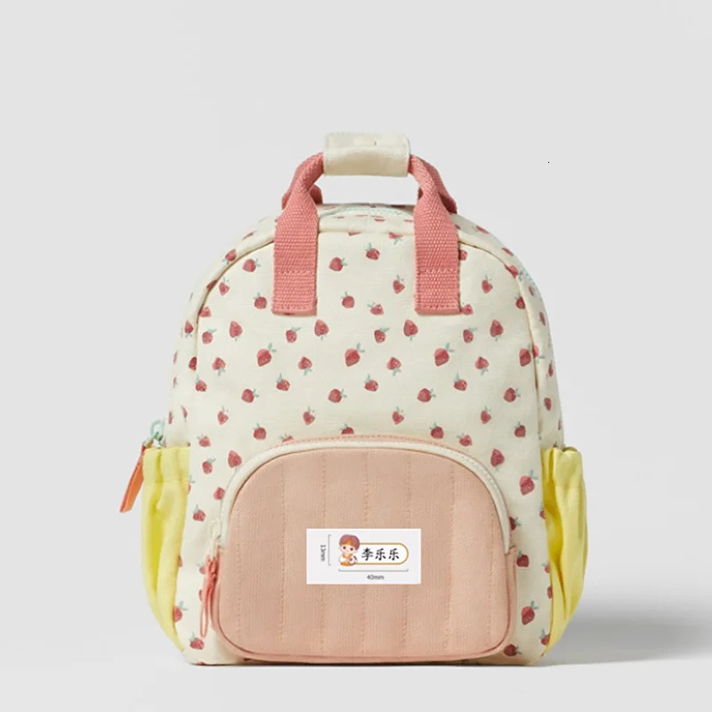 cotton canvas dopamine strawberry print color matching cute children backpack 240621