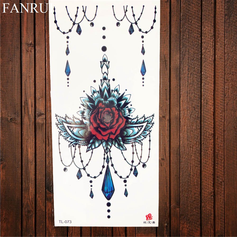Jewelry Chains Hands Temporary Tattoo Stickers Women Body Under Breast Art Drawing Fake Tattoo Gem Flower Tatoos Girls Bracelet