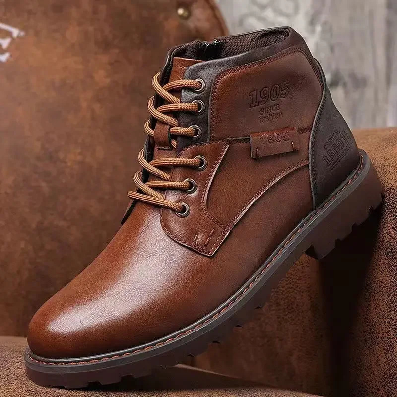 Mens Ankle Boots Genuine Leather High Top Mens Shoes Outdoor Casual Shoes Fashion Mens Ankle Boots Winter Men 240629