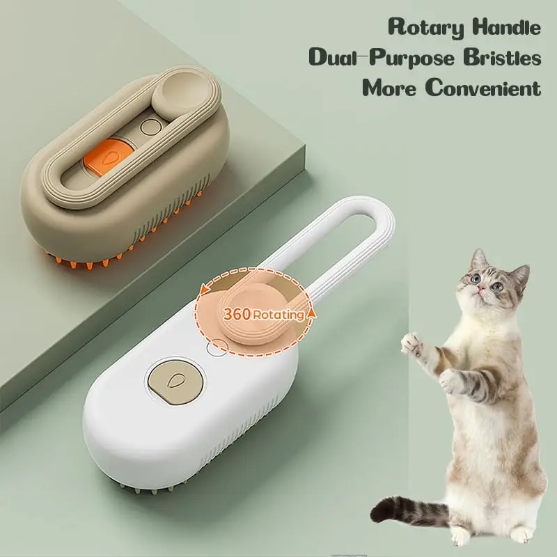 Steamy Cat Brush Electric Spray Cat Hair Brush 3 in1 Dog Steamer Brush for Massage Pet Grooming Removing Tangled and Loose Hair