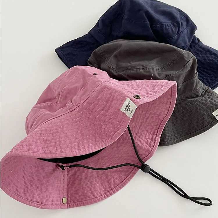 Wide Brim Hats Bucket Hats High Quality Retro Tooling Washed Cotton Old Sticker Bucket Hat Spring Summer Japanese Casual Versatile Sunshade Basin Hat
