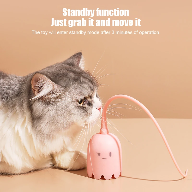 Interactive Cat Toys USB Electric Intelligent Rolling Ball Toy Cats Pet Silicone Automatic Rotate Mouse Tail Kitten Teaser Stick