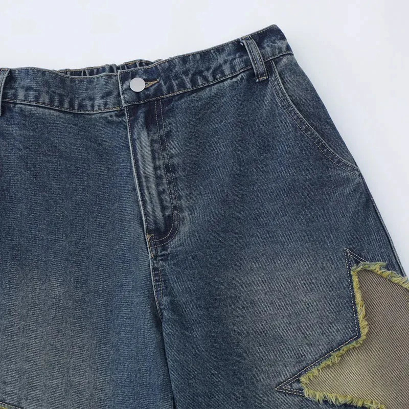 Aelfric Eden Retro Embroidery Star Patch Baggy Denim Shorts Men Jeans Shorts Y2K Harajuku Streetwear Summer Casual Short Pants 240626