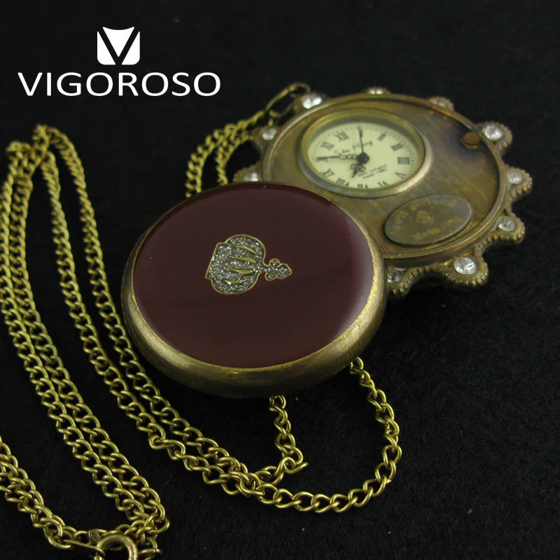 Imperial Antique Pure Copper Crown Diamond Hand Winding Up Mechanical Pocket Watch Retro Vintage Old Clock Mens Women Treasure 240626