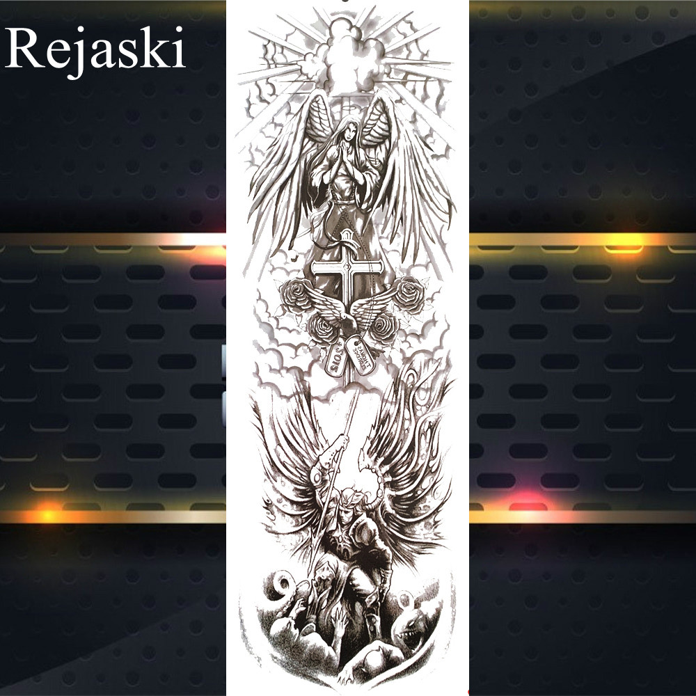 Angel Wings Full Arm Temporary Tattoo Sleeve For Men Women Large Big Legs Waterproof Fake Temp Washable Black Tattoo Stickers