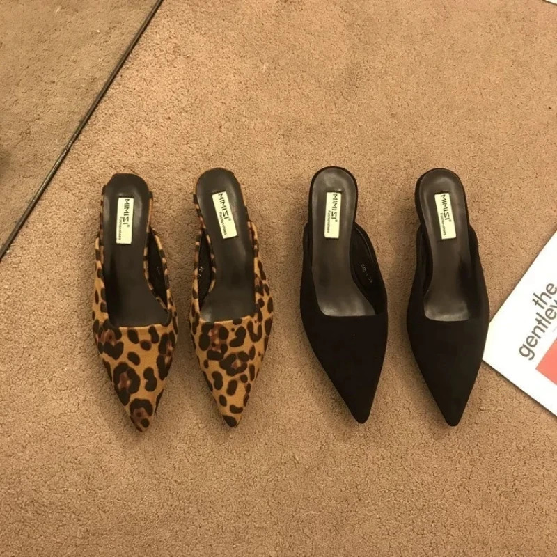 Pointed Toe Mules Fashion Leopard Print Women Slippers Casual Womens Shoes Women Low Heels Elegant Ladies Outdoor Slide 240629