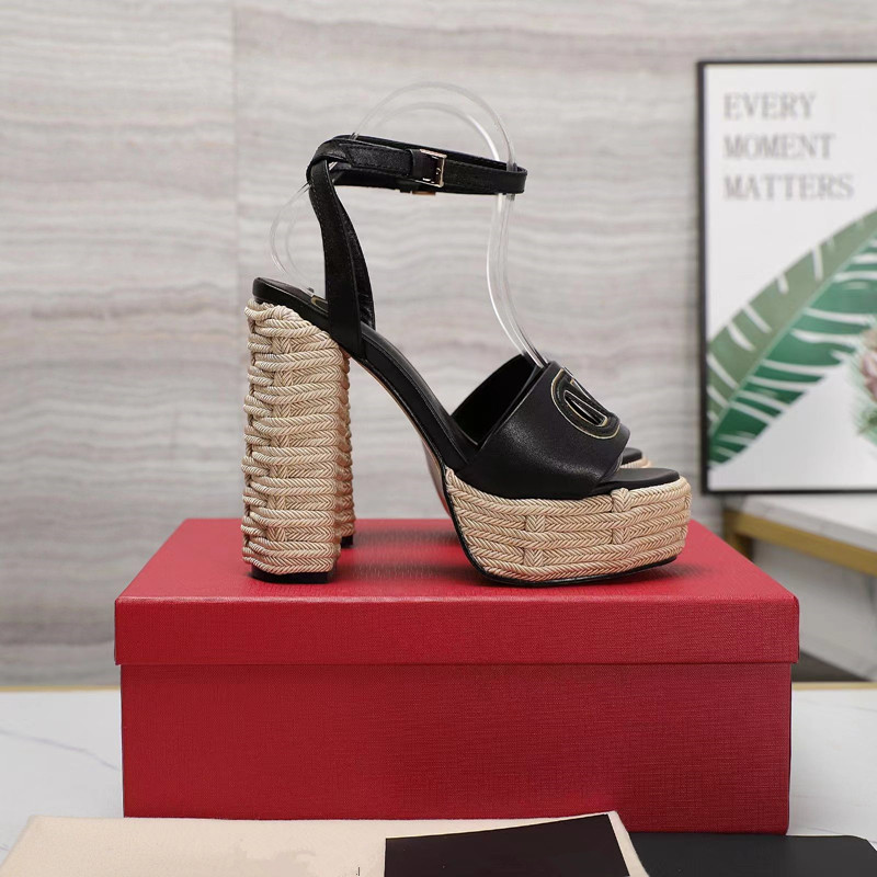 designer sandals high heels luxury sandals Women Chunky Heel Genuine Leather Fashion Career Related Functions Party Wedding shoes black sandal summer sandals