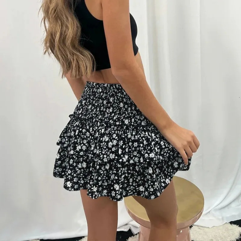 Vintage Leopard Print Short Skirts For Women 2024 Summer Fashion Womens High Waist Pleated Mini Skirt Casual Ruffler 240626