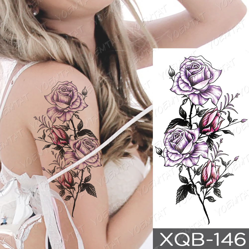 Waterproof Temporary Tattoo Sticker Line Rose Flowers Flash Tattoos Dreamcatcher Bird Lotus Body Art Arm Fake Sleeve Tatoo Women