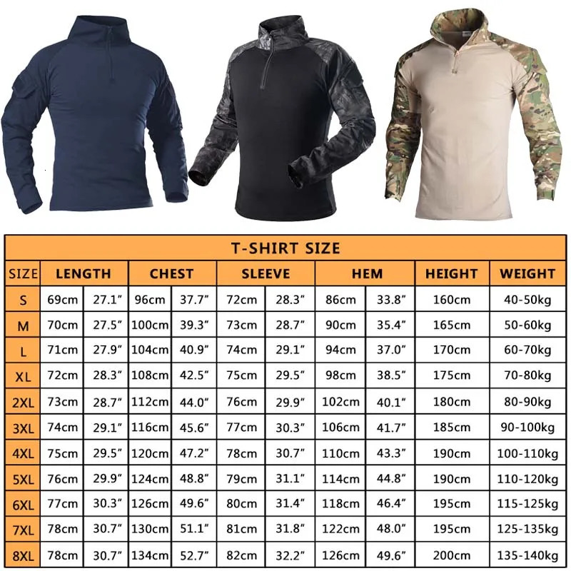 Men Outdoor Shirt Tactical Military Combat Shirts T Long Sleeve Camo Paintball Pad 8XL Hunting Clothes 240620