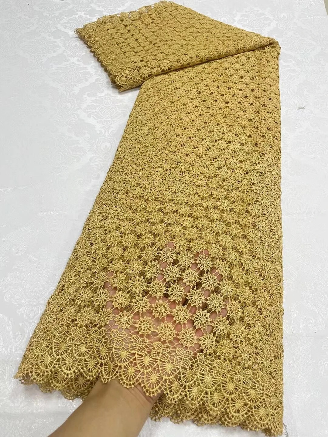 High Quality 2024 African Nigerian Tulle Lace Fabric Embroidery Cotton Wedding Party Golden Dress Damask Sequins 5Yard JL251 240618
