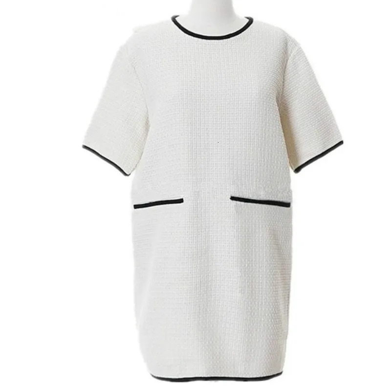 Spring Autumn Office Lady Mini Tweed Dress Women Short O-Neck Half Sleeve Straight Casual Style for Female Dress Vestidos 240625