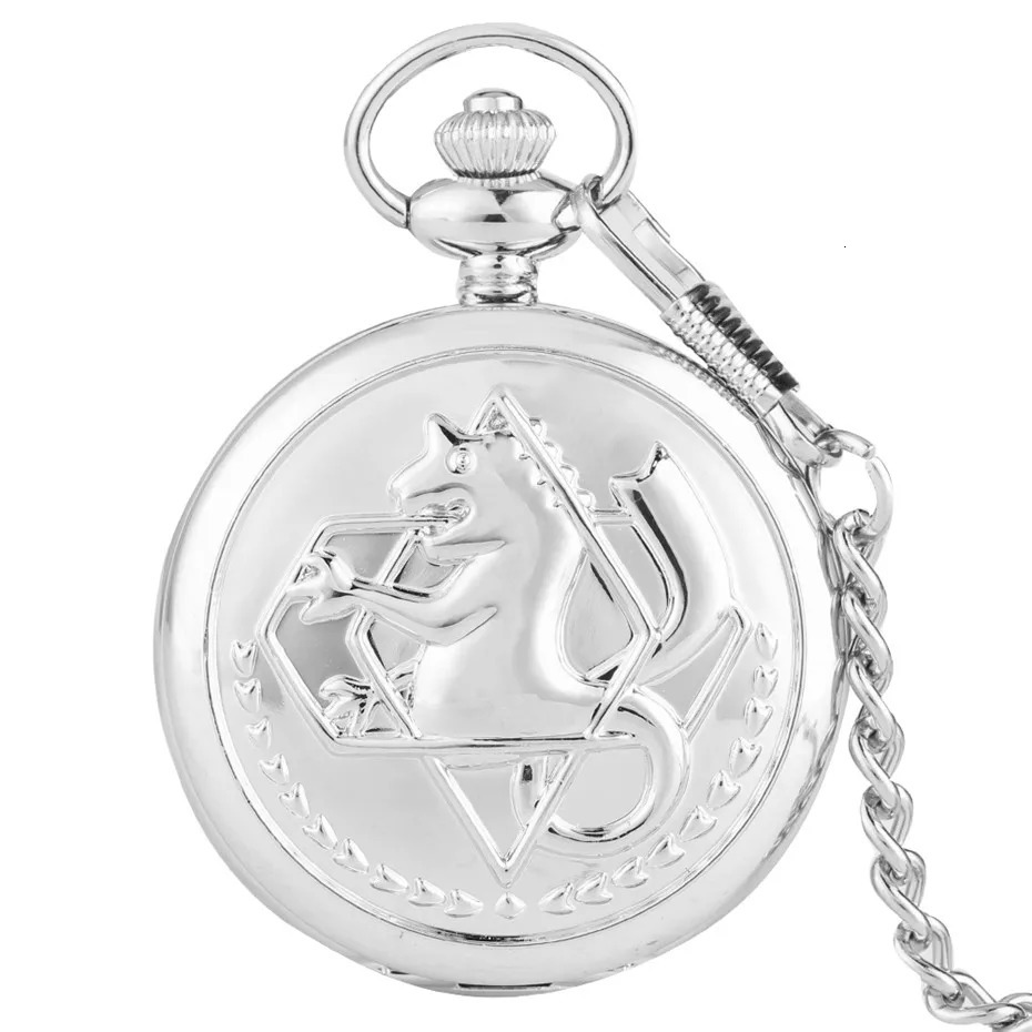Japanese Anime Fullmetal Alchemist Quartz Pocket Watch Pouch Box Set with Necklace Chains Present for Men Women Kids 240626
