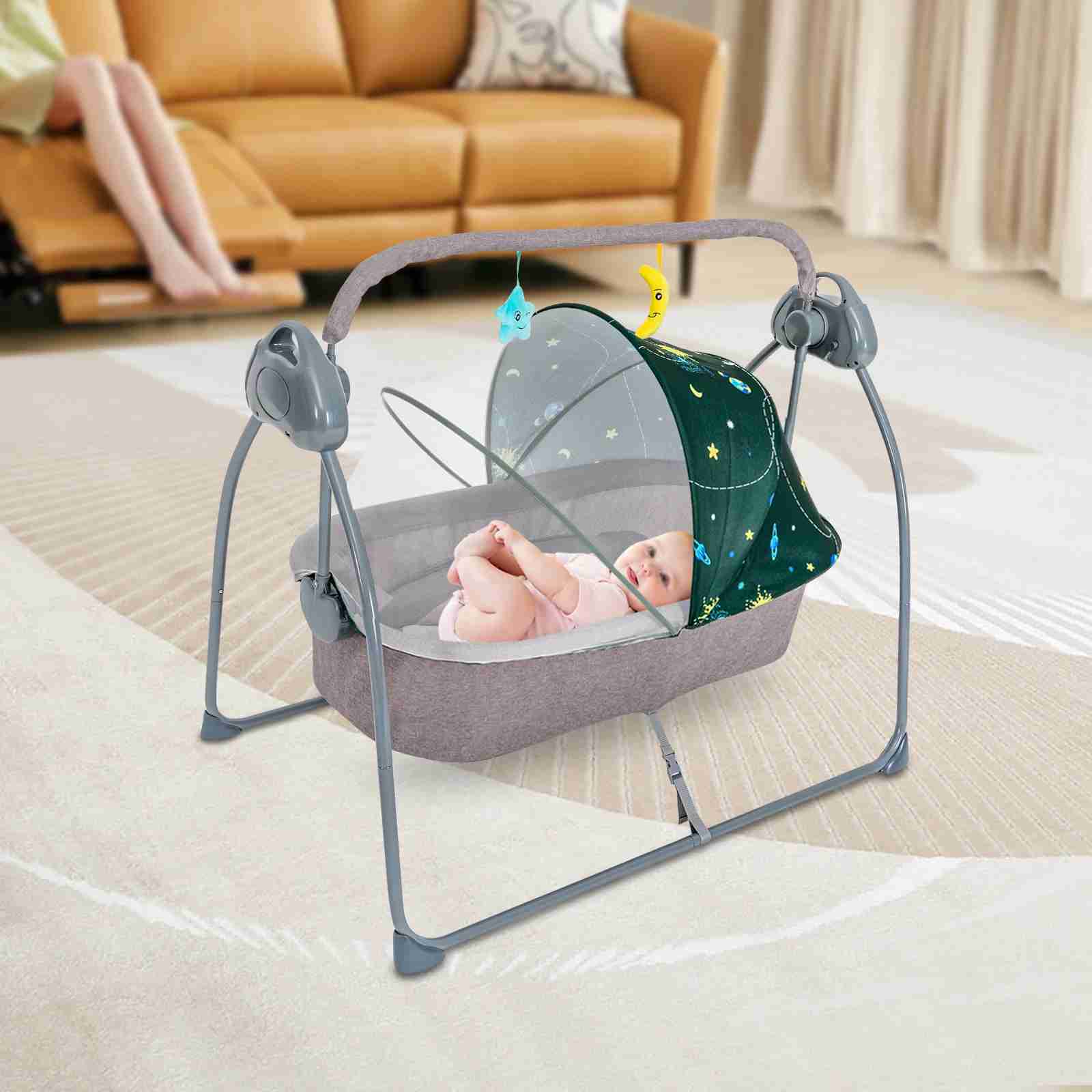 Baby Cribs Baby Cradle Swing 5 Speed Electric Stand Crib Auto Rocking Chair Bed with Remote Control Infant Musical Sleeping Basket for 0-1 WX