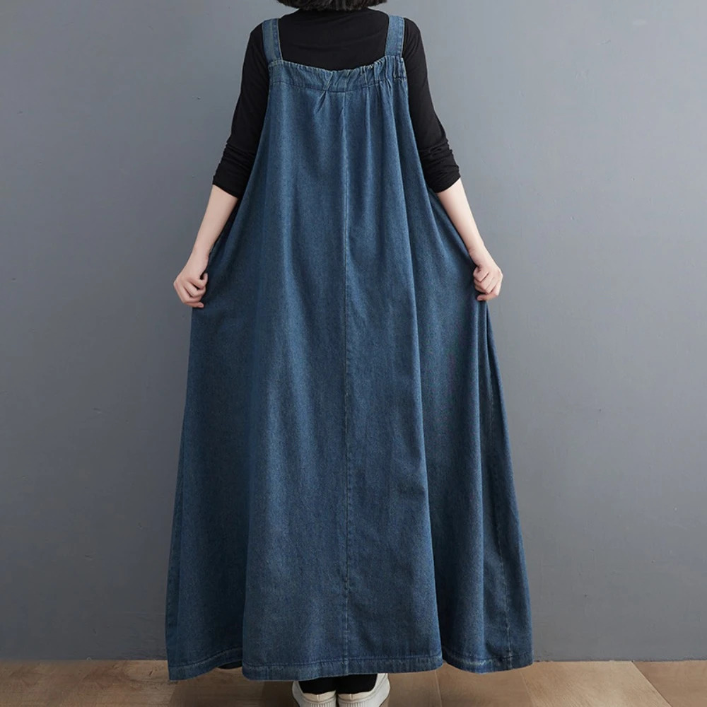 Women Fashion Spring Autumn Long Dress Retro Loose Slimming Denim Suspender Skirt Dresses Long Large Swing Dress y2k 240629