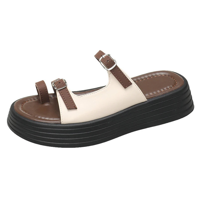 French Style Toe Ring Sandals for Women Factory Supply Korean Goddess Retro One-Step Drag Cool Slippers 240629