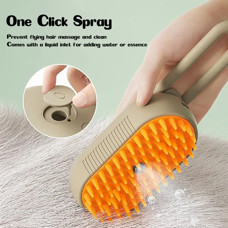 Steamy Cat Brush Electric Spray Cat Hair Brush 3 in1 Dog Steamer Brush for Massage Pet Grooming Removing Tangled and Loose Hair